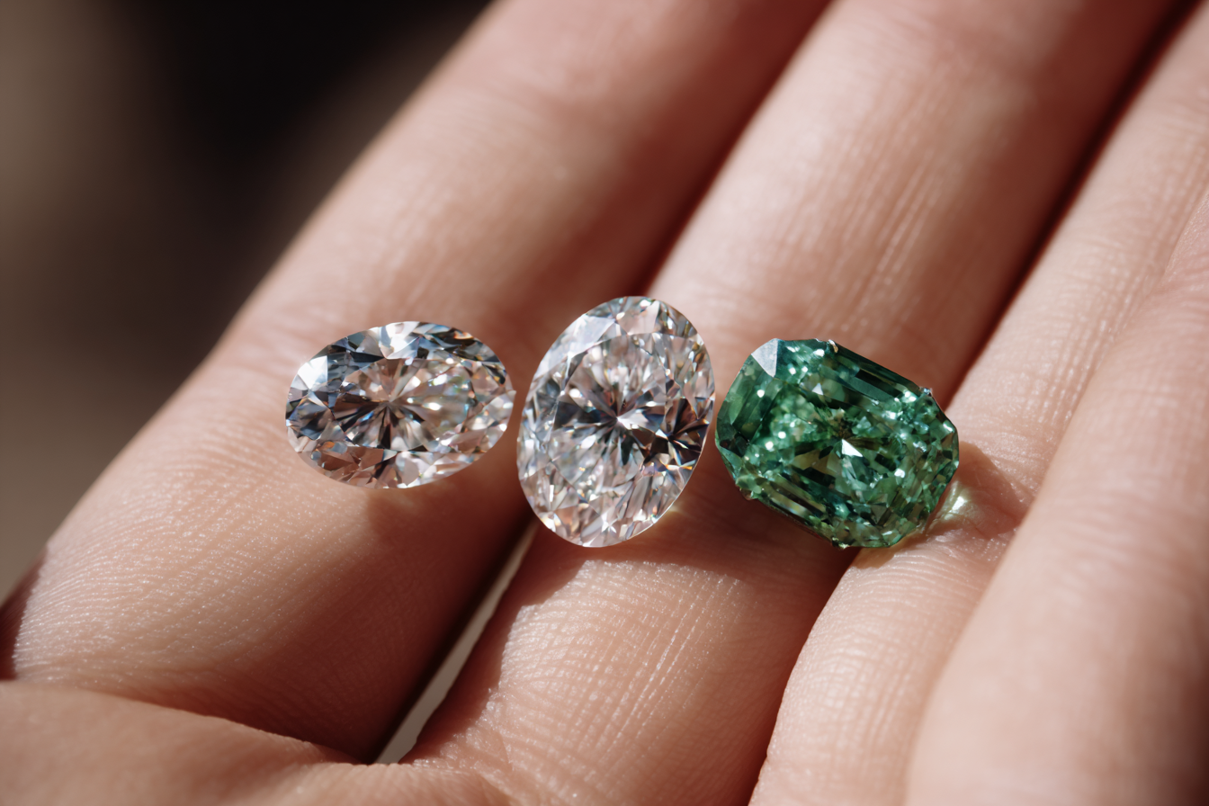 Close-up of hand wearing different diamond shapes