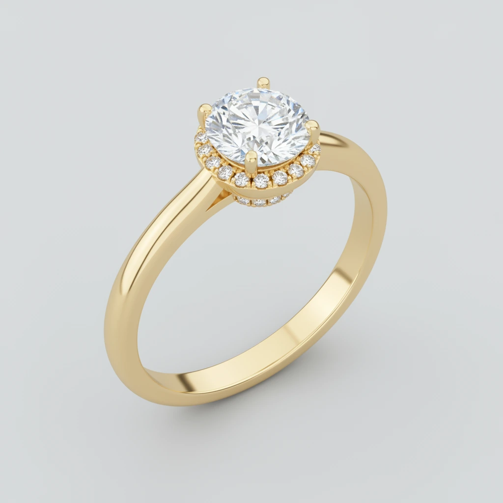 Aurora • Hidden Halo • Round • 18K Yellow Gold